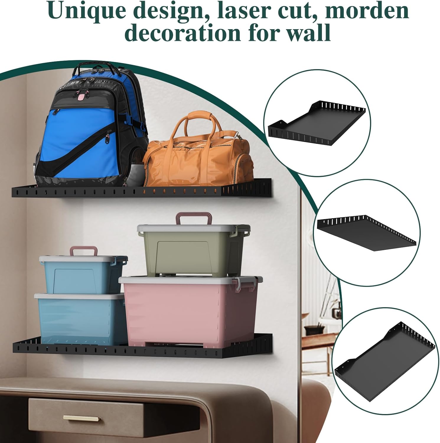 2 Pack Garage Wall Shelf, 1X2 Ft Heavy Duty Shelving, Wall Mounted Storage Rack, Black Shelves for Garage, Office, Basement and Kitchen