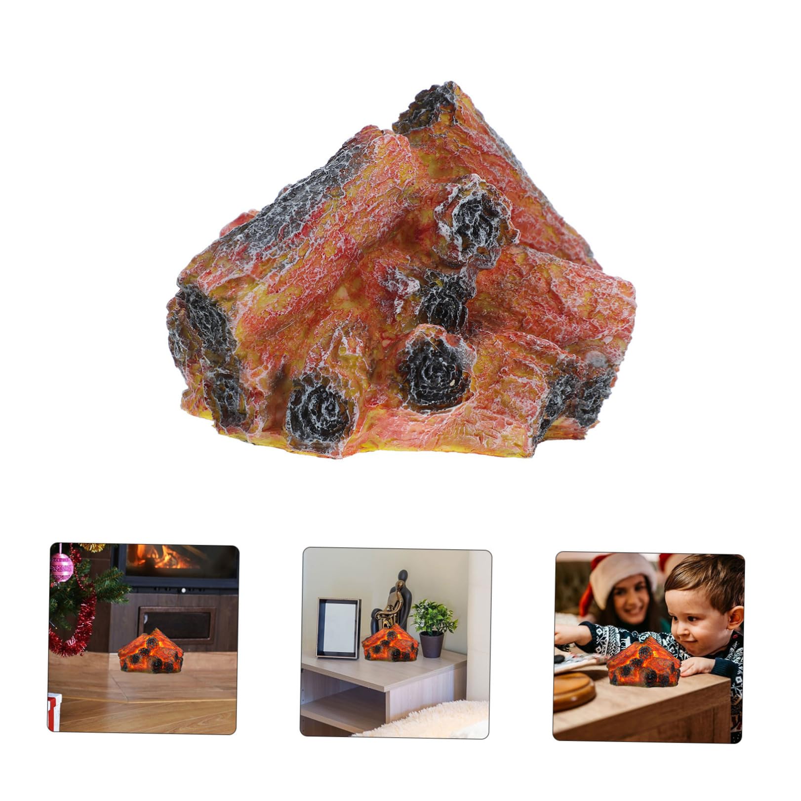 Gadpiparty 2 Piezas Lámpara de Ambiente de Carbón Artificial de Resina, Lámpara Nocturna LED de Efecto Llama Realista, Ligera, Abs, 3 Pilas AAA No Incluidas, para Camping y Navidad