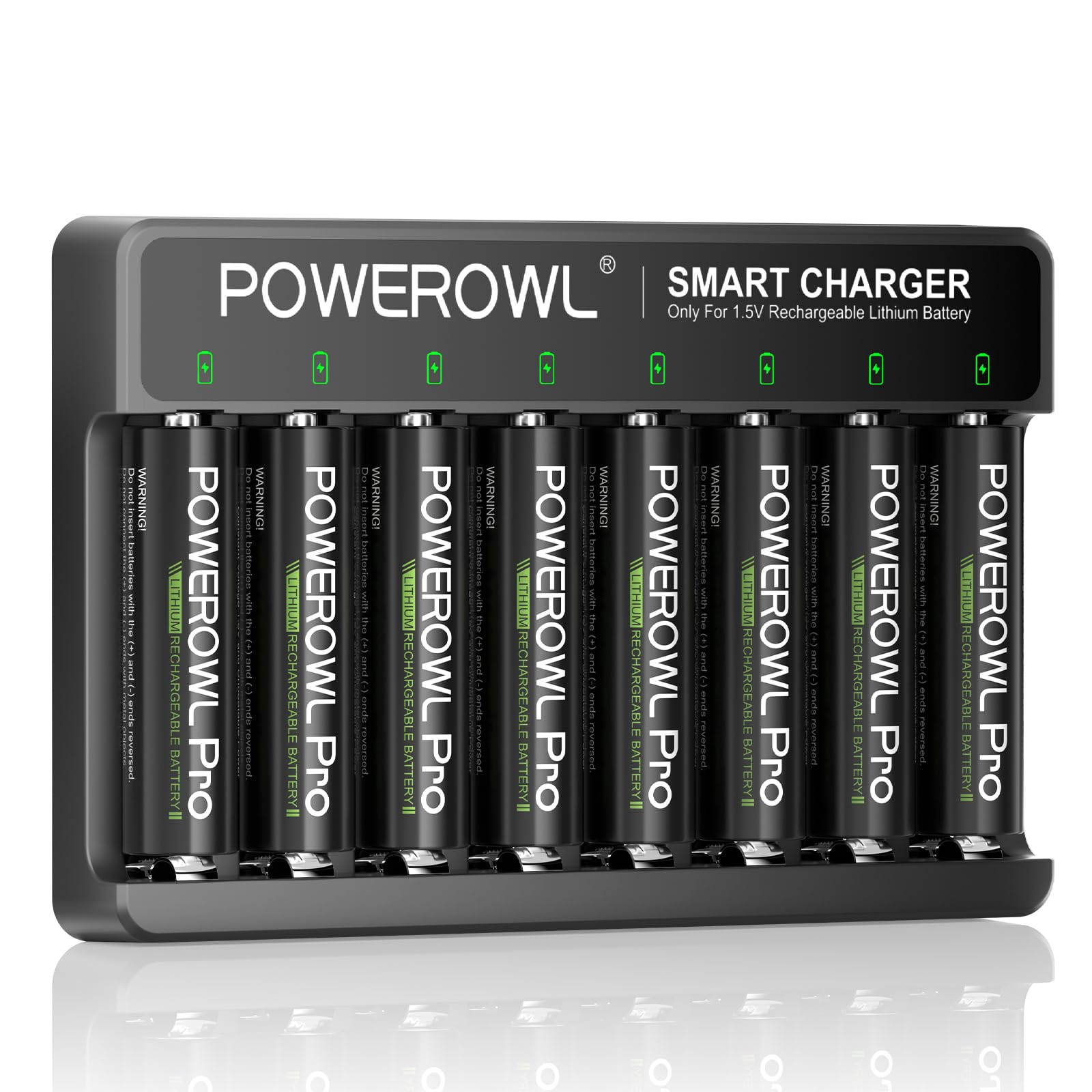 POWEROWL Rechargeable AA Lithium Batteries with Charger, 3600mWh 1.5V Double A Battery -8 Pack