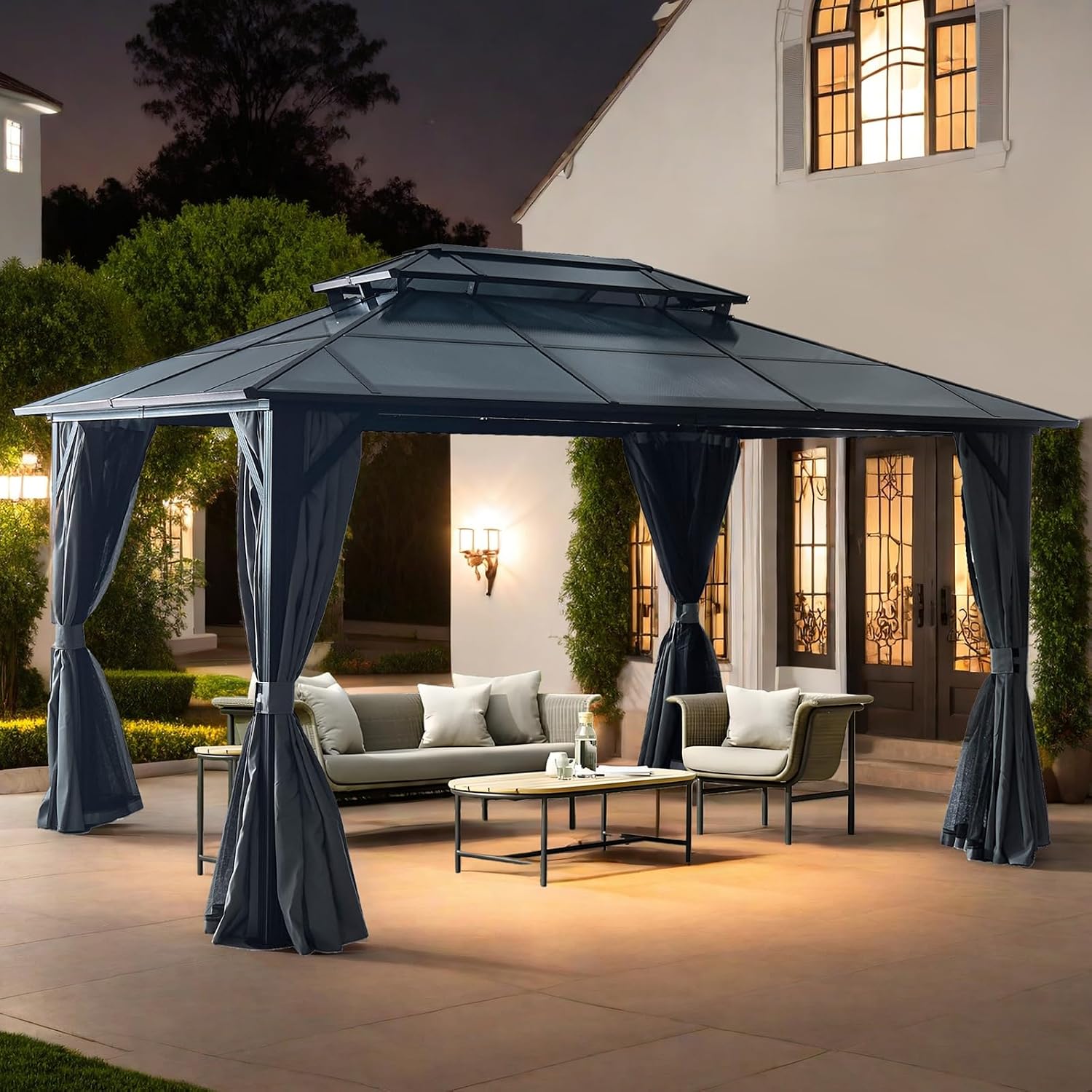 Endark 10'x13' Hardtop Gazebo,Polycarbonate Double Roof Patio Canopy with Aluminum Frame for Garden, Partie,Lawn. (Gray, 10'x13')