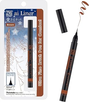 Zig Kuretake ai Liner, Ultra fine Brush tip pen, Brown, Perfect for Delicate Expressions in illustration, calligraphy,Manga, lettering, Sketch, Made in Japan