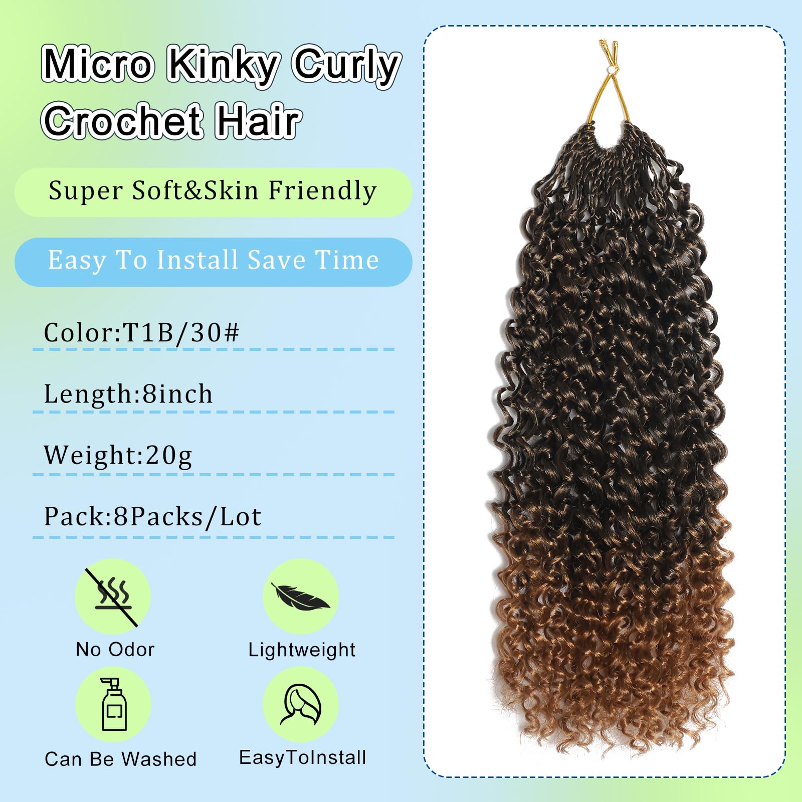 FLWAI Pre Looped Micro Kinky Curly Crochet Hair for Mini Passion Twist 8 Packs 12 Inch Kinky Twist Synthetic Wavy Curly Crochet Hair Extensions for Black Women (1B/T30 - Image 2