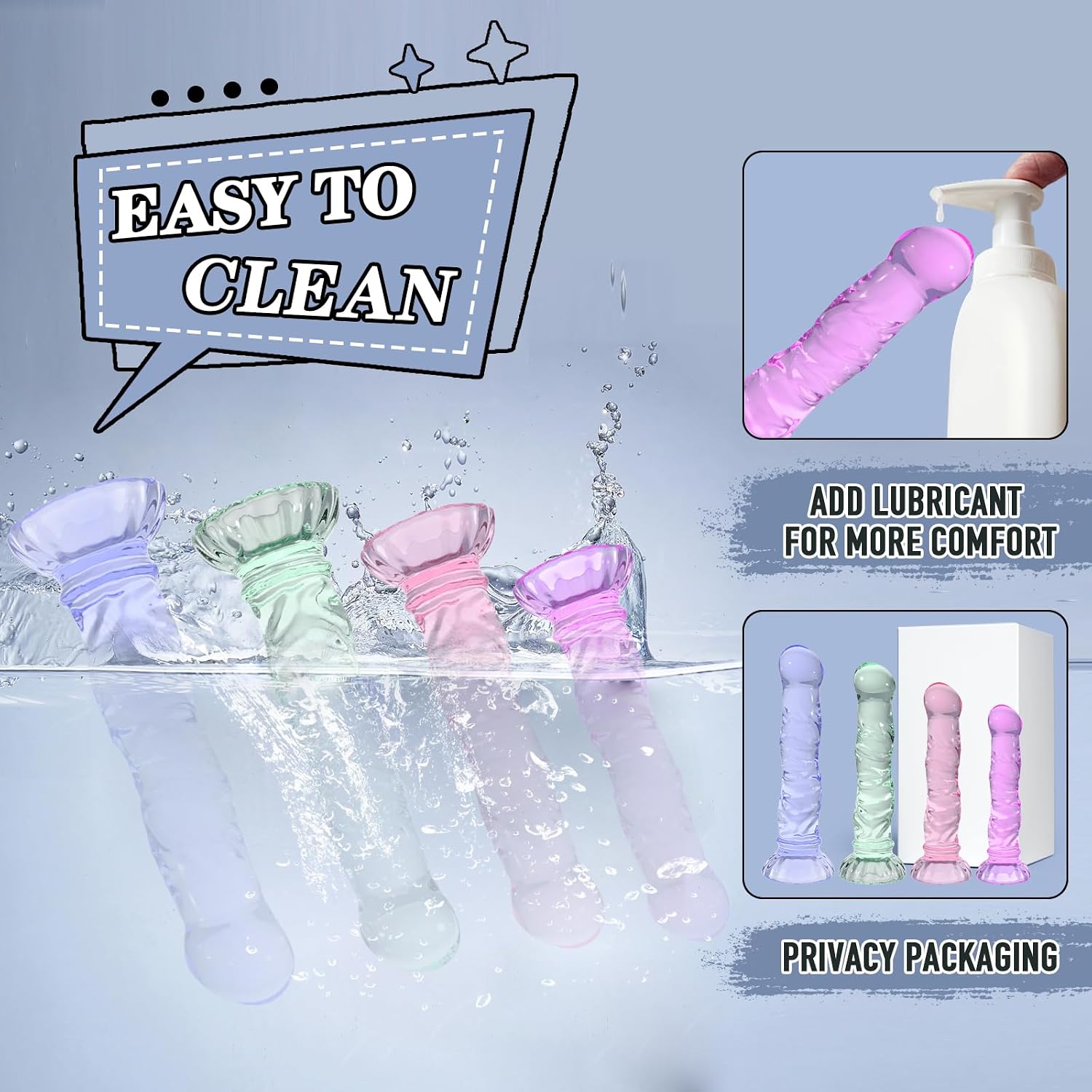 4 Sizes Anal Plug Set with Strong Suction Cup, Soft Realistic Butt Plugs, Prostate & G-Spot Sex Toys for Women & Men, Beginner to Advanced Anal Training Kit (Purple, Pink, Green, Blue)