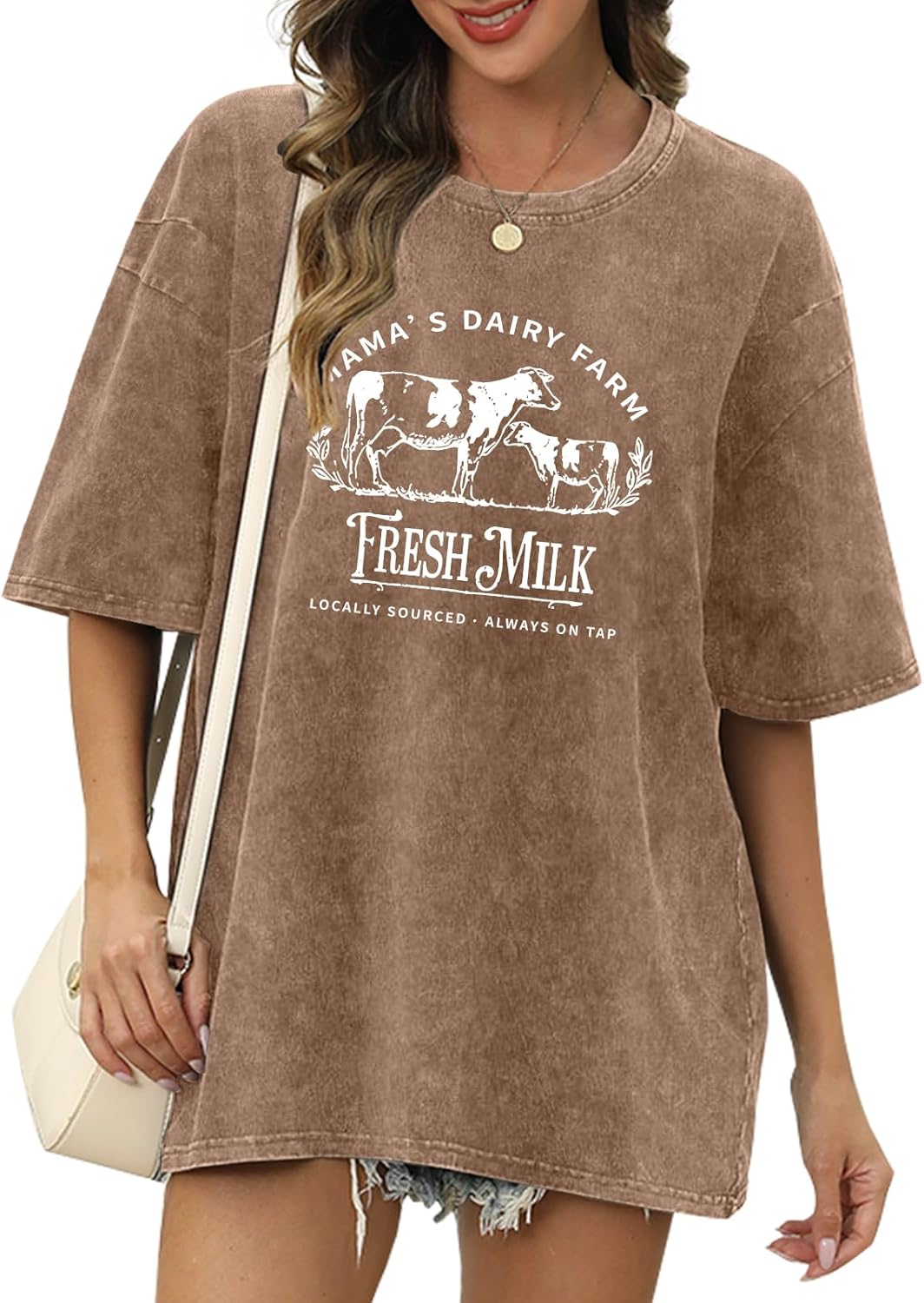 Wrenpies Zipper Nursing Friendly Tops for Women Breastfeeding Maternity Shirts Cotton Oversized Graphic Acid Wash Funny Tees