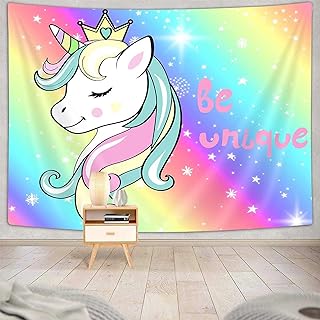 Ptrxobj Unicorn Small Tapestry for Teen Girls Bedroom Aesthetic Wall Hanging Colorful Rainbow Tapestries Funny cute Anime Art Poster for Kids Living Room College Dorm Home Decor Arts, 60 x 40 inch