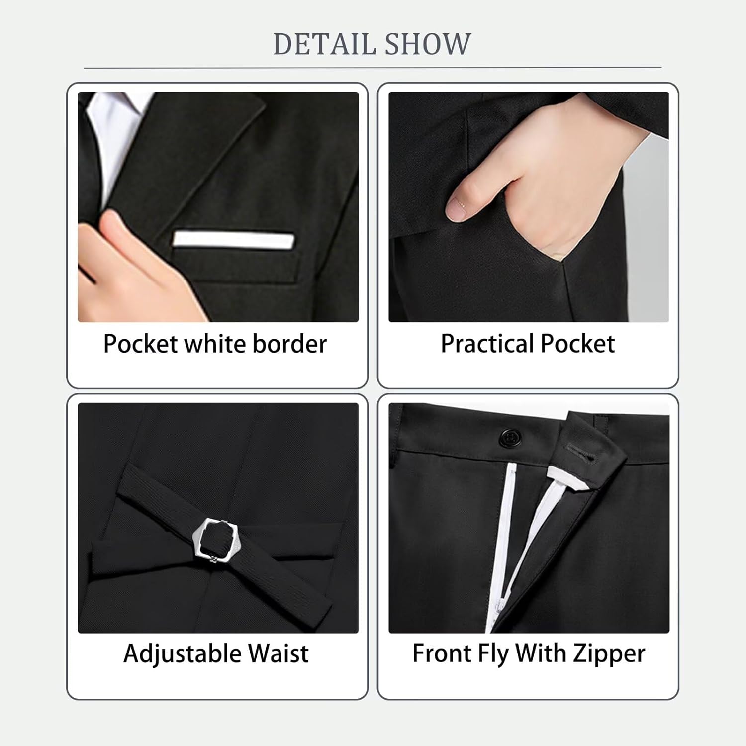 Boys Formal Suit Set Slim Fit Kids Tuxedo 6-Piece Toddler Suit for Wedding Church Boy School Clothing Adjustable Waist