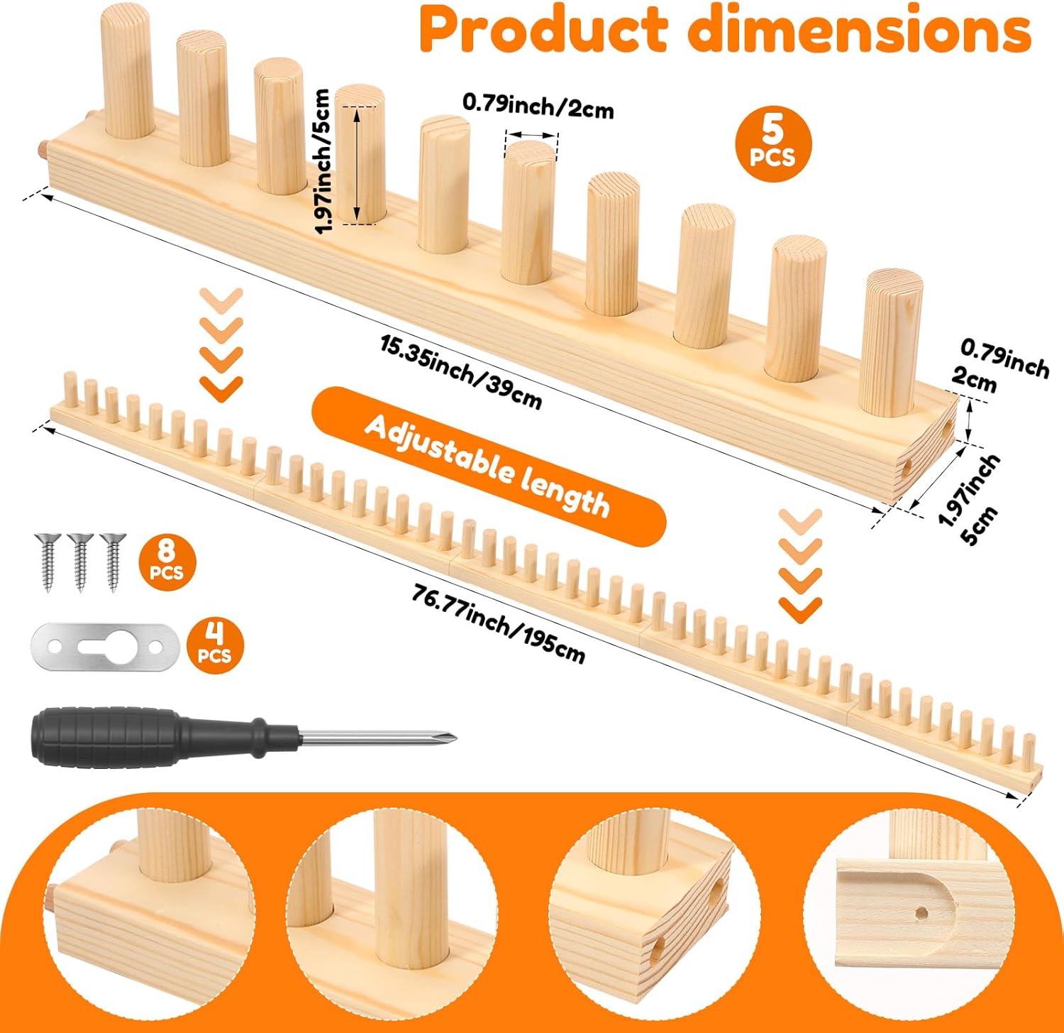 77" Chunky Blanket Loom, Adjustable Long Wood Knitting Loom for Hand Chunky Knit Blanket, Chunky Yarn Loom, Blanket Making kit for Beginners DIY Craft Enthusiasts, No Needles Required
