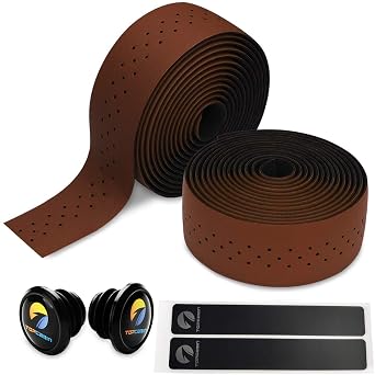 TOPCABIN Camouflage Series Comfort Gel Road Bike Handlebar Tape Bike Bar Tape with Reflective Bar Plugs Dark BrownPU a Pair
