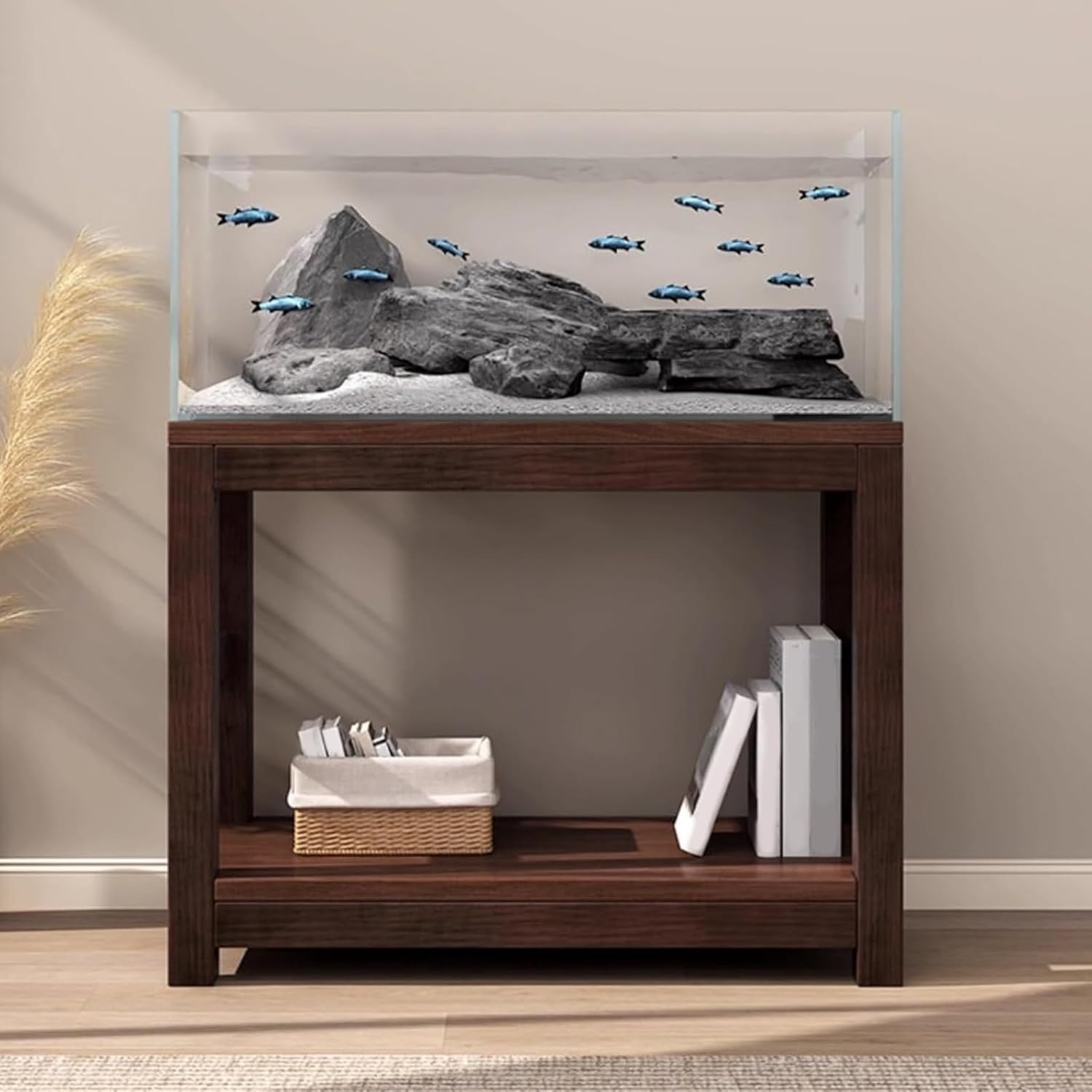 Double Layered Solid Wood Fish Tank Stand, Thickened Countertop 1.5cm, High Load-Bearing Capacity, Suitable for Placing Fish Tanks and Crawler Racks(90x50cm/35.4x19.7in)