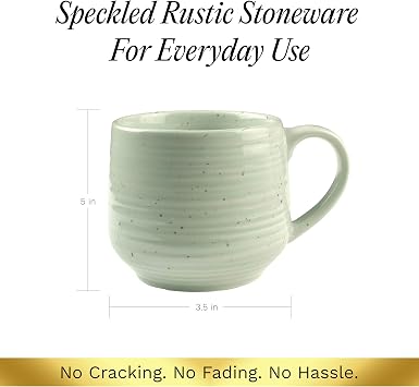 Sango Siterra Artist's Blend 17 oz. Stoneware Mug Set- Service for 4, Rustic Design, Green/White/Beige, Scratch-Resistant, Microwave & Dishwasher Safe, for Everyday Dining & Entertainment