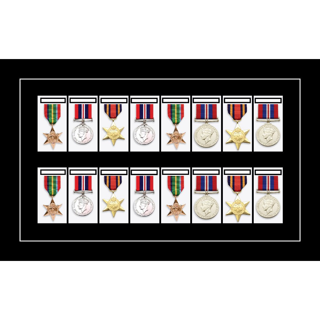 Kwik Picture Framing Ltd Black Frame-Black Mount Shadow Box Frame For 16 Medal Display Case | 3D Deep Box For Military Single Or Group Medals | 22 X 18 Inch | Black Mount - Black Frame