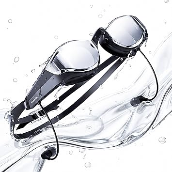 SollaWave AI Music Smart Goggles Swimming Headphones, Real-Time Voice Feedback + 4GB MP3 Player, 9-Axis Motion Tracking Swimming Earbuds, IP68 Waterproof Headphones for Swimming with App & AI Analysis