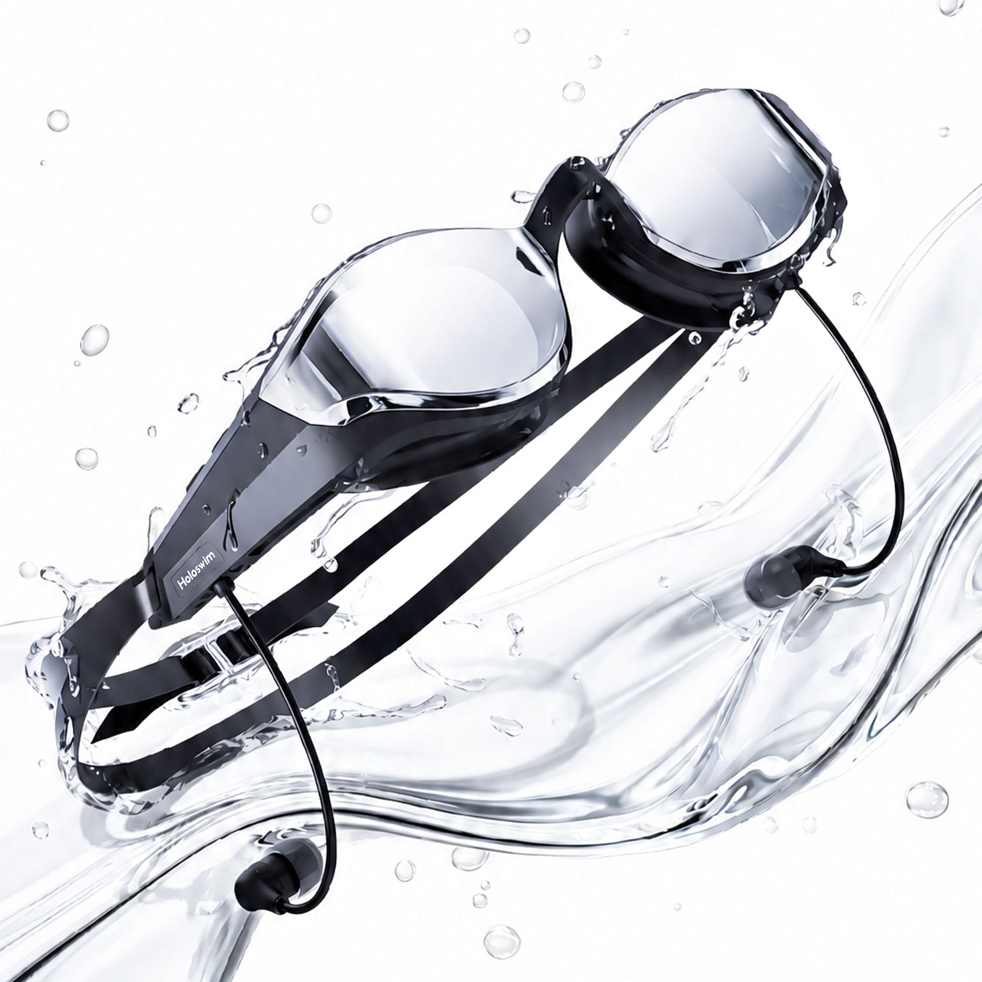 SollaWave AI Music Smart Schwimmbrille mit integrierten Schwimm-Kopfhörern, Echtzeit-Sprachfeedback + MP3-Player, 9-Achsen-Bewegungssensorik, IP68 wasserdichte Kopfhörer zum Schwimmen App & KI-Analyse