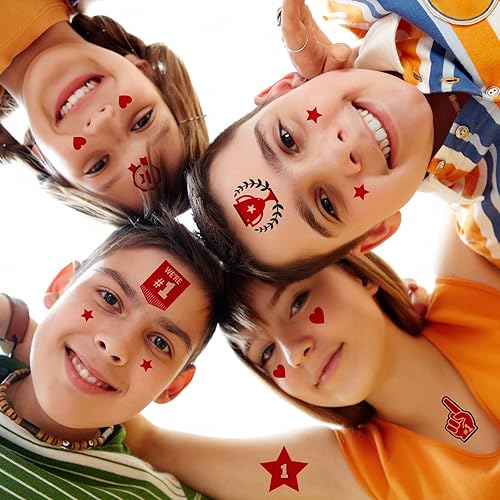 Red Team Spirit Temporary Tattoos, 180 Pcs Glitter Red Team Spirit Accessories, Football Sports Teams Face Body Tattoo Stickers for Cheerleading Teams Sports Games Supplies Classroom Prizes(Red)