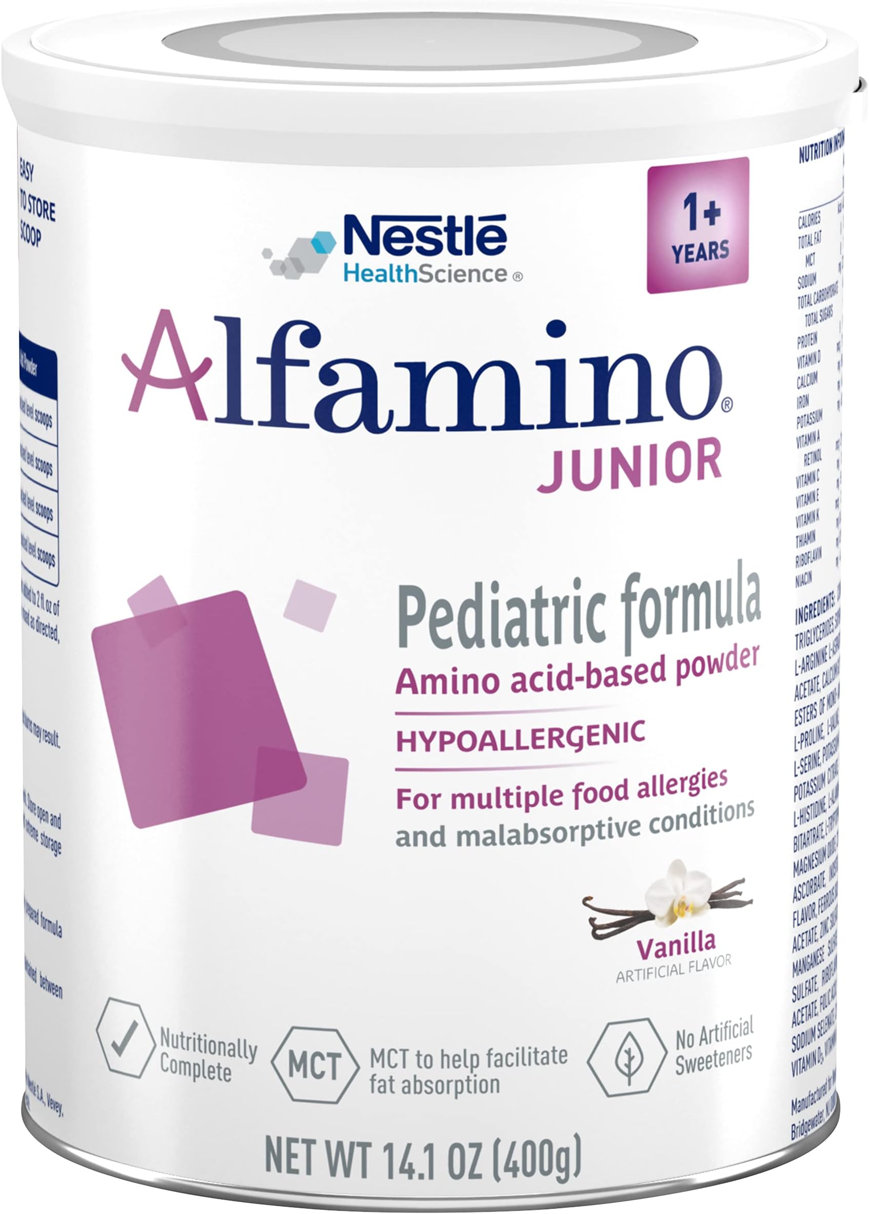Alfamino Junior Pediatric Formula, Hypoallergenic Amino Acid Based Formula, For Children with Multiple Food Allergies, 1- 13 Years, Vanilla, 14.1 Ounce (Pack of 1)