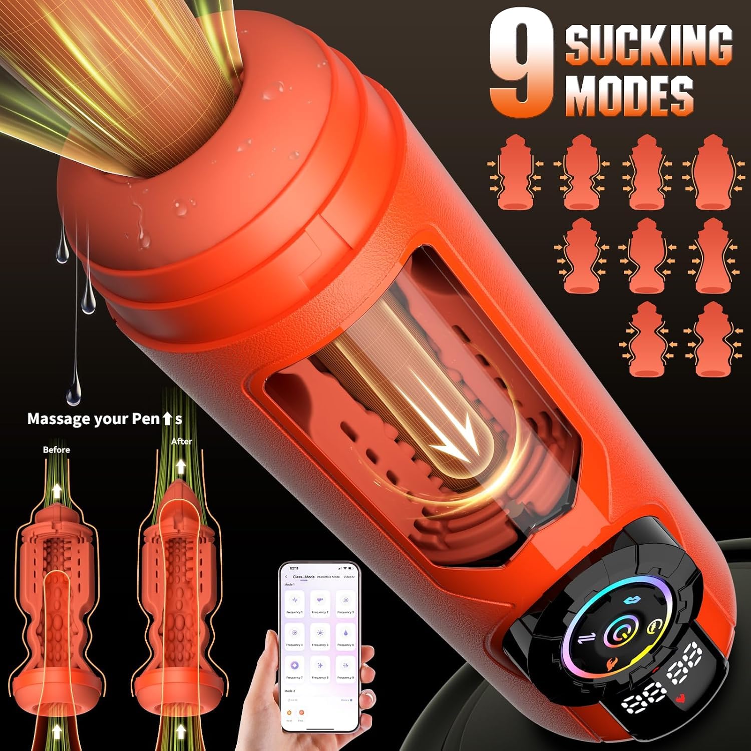 Masturbieren Cup mit Heizfunktion für Mann Elektrischer Masturbator mit 9 Teleskop 9 Saugen 9 Vibration Modi Leise Taschenmuschi Penis Stimulator Erotik Sex Spielzeug für die Männer Solo