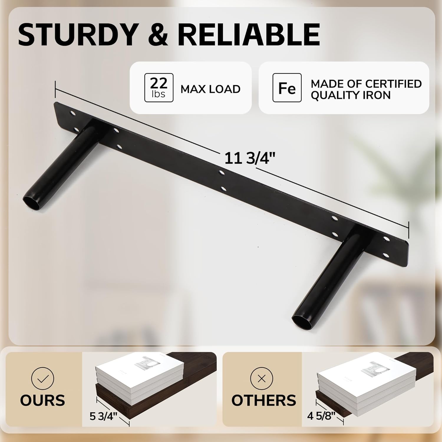 BAMEOS Solid Bamboo Floating Shelves, Set of 2 with Invisible Brackets, Natural Wood Grain Decor for Living Room, Bedroom, Kitchen, Bathroom & Office Storage