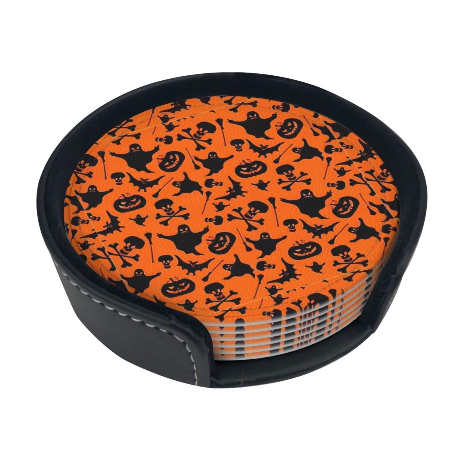 Halloween. Print Round Coasters Set Of 6,Coaster For Tabletop Protection Home Bar Decor