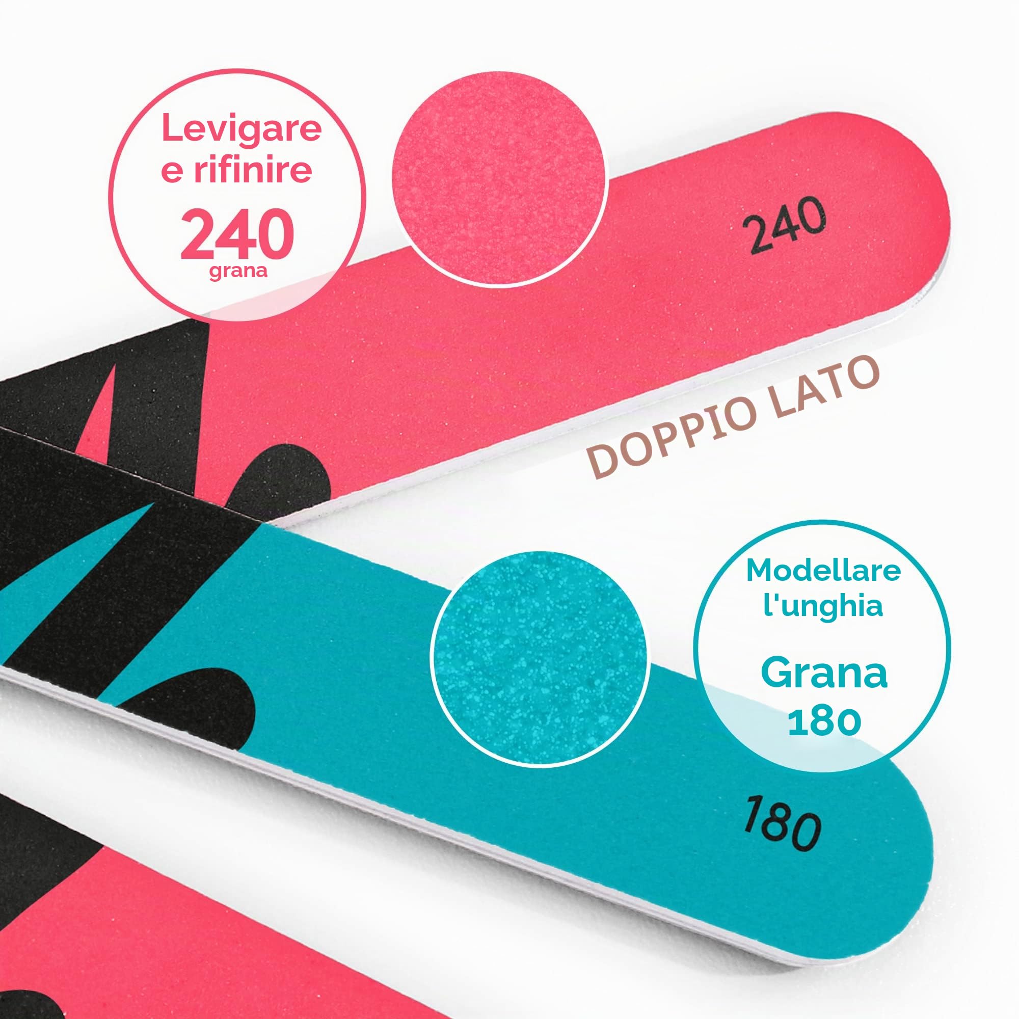Mylee Lima per unghie doppia (confezione da 3) - Lima professionale per manicure, Modella, sagoma e ripara, Grana 180/240, Adatta per unghie acriliche, naturali e smalto gel semipermanente