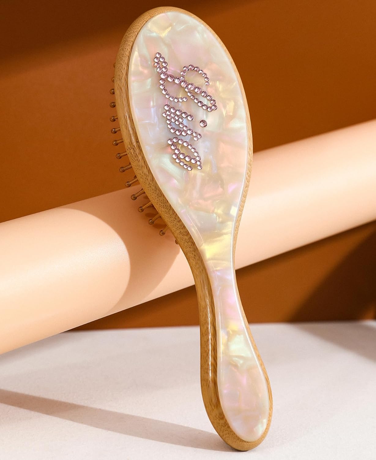 Custom Hair Brush Personalized Rhinestone Name Handmade Rhinestones Hairbrush | Natural Wooden Bamboo Brush Suit For All Hair Types