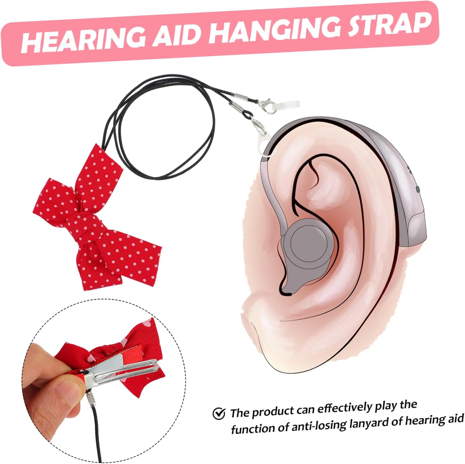 OUNONA Hearing Aid Lanyard Strap for Double Ears Anti-Lost Accessories Cute Design Adjustable and Sturdy Hearing Aid Holder for Adults and Boys and Girls