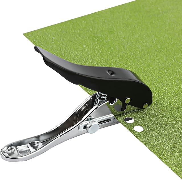 Paper Puncher, 8mm / 6/15 Inch Handheld Single Hole Punch with Grip Handle, Heavy Duty Circle Metal Single Punch with Adjustable Scale for Craft Paper Tag Ticket Notebook Cutting Card (Black)