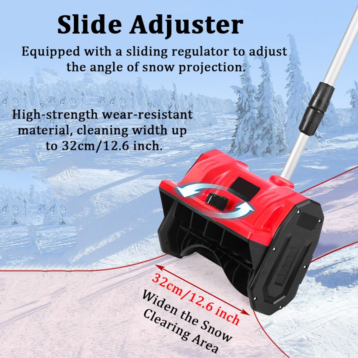 Pala da neve senza fili, direzione regolabile, asta telescopica, senza fili, a batteria, spazzaneve per strade scolastiche e vialetti
