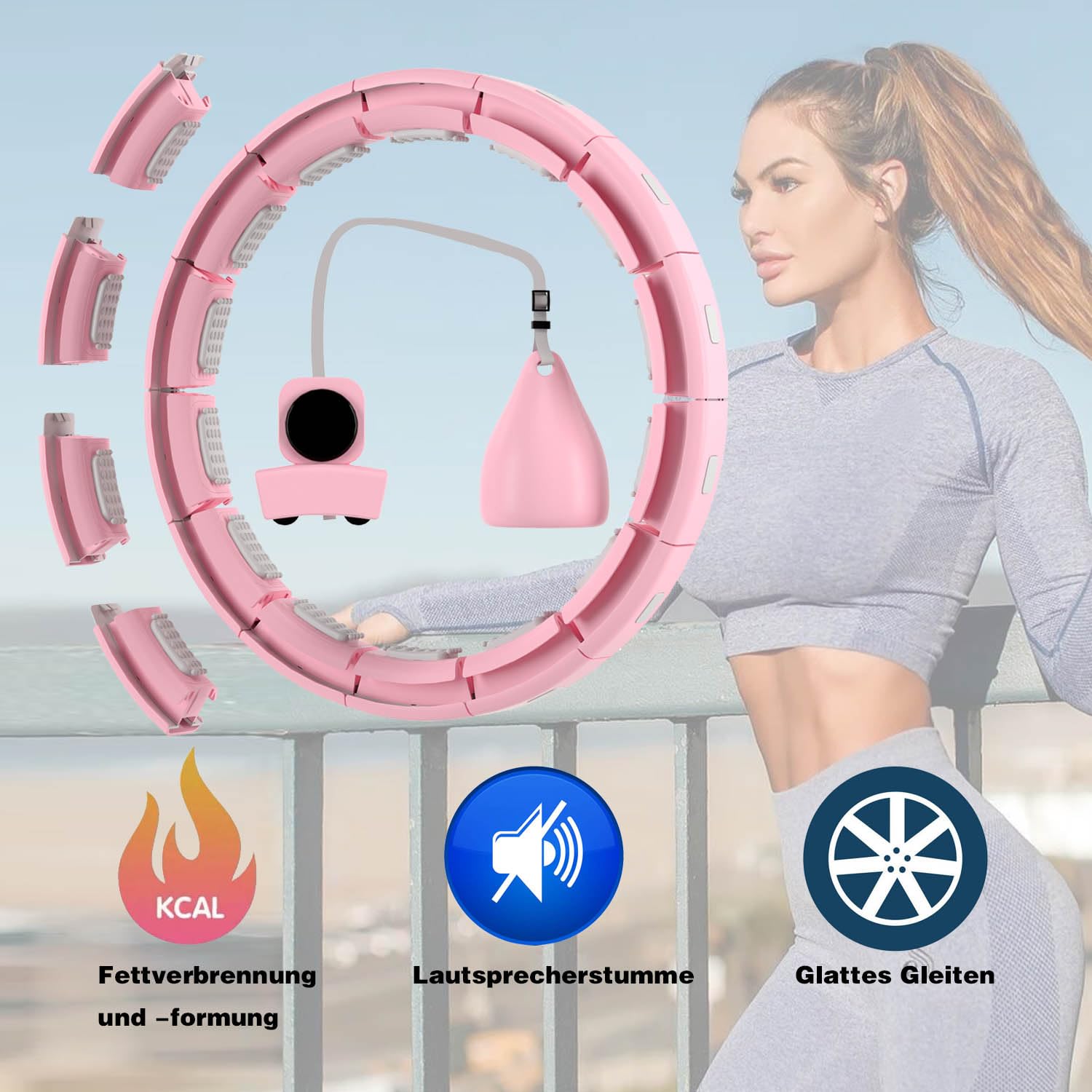 Hula Hoop Reifen Erwachsene, Hula Hoop mit Gewicht Kugel, Hoola Hoop zum Abnehmen, Hula Hoop Leise XXL 128CM, Hullahub Reifen, 18 Knoten, Einstellbar und Abnehmbar, Fitness Hula Hoop Reifen