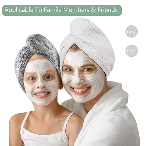 Miniatura 5 de Toalla de secado de pelo de microfibra 2 paquetes de turbante de cabeza larga de gofre tela de rizo de secado rápido antiencrespamiento pelo rizado