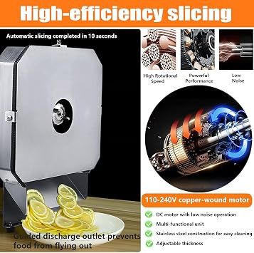 Electric Vegetable Slicer Electric Food Slice, Stainless Steel,Manual Potato Slicer with Thickness Adjuster,Potato Fruit and Vegetable Lemon Slicer,with Manual Mode