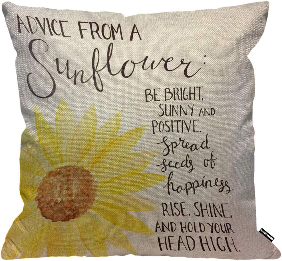 HGOD DESIGNS Cushion Cover Advice From A Sunflower Quotes Print,Throw Pillow Case Home Decorative for Men/Women Living Room Bedroom Sofa Chair 18X18 Inch Pillowcase 45X45cm