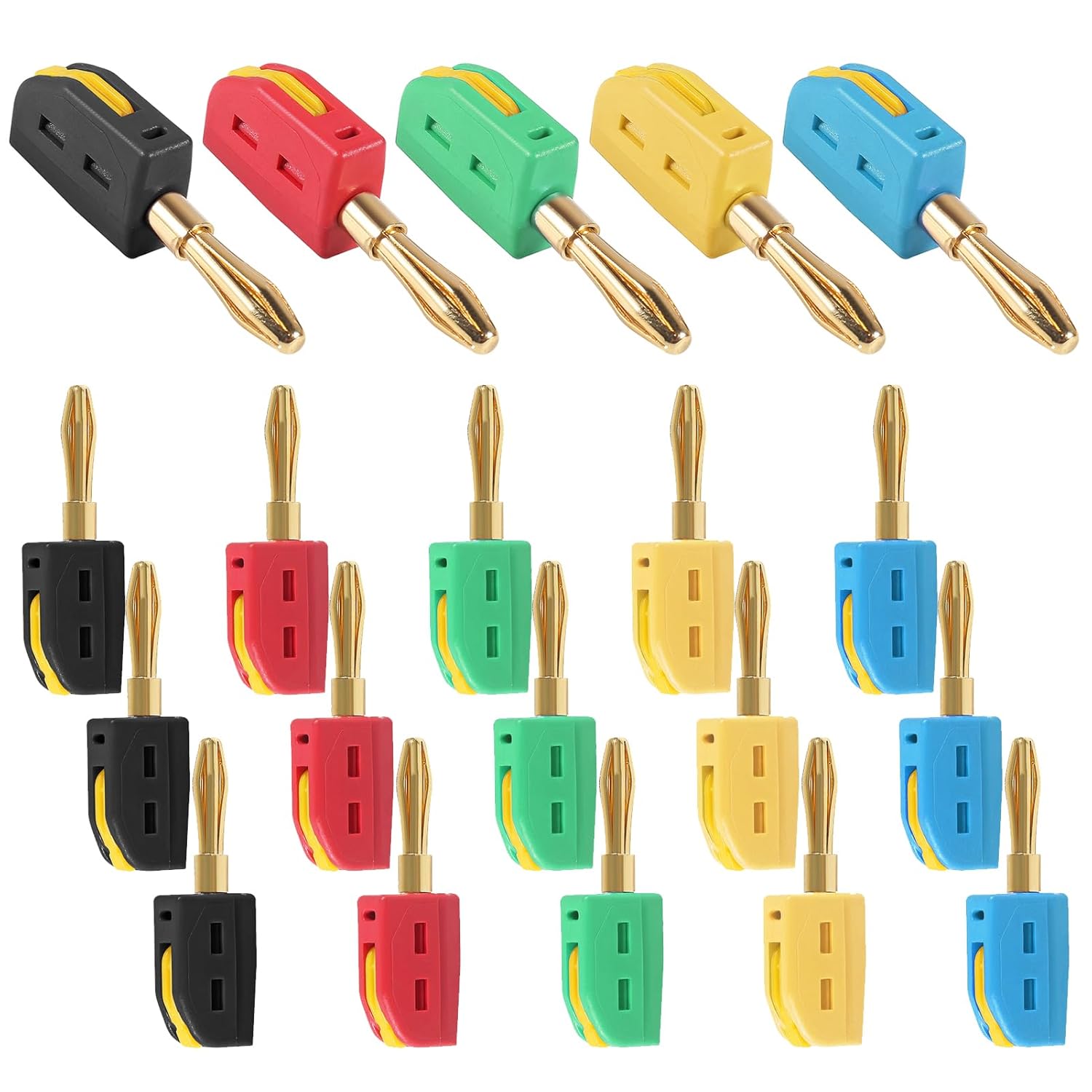 ACEIRMC 20PCS 4mm Banana Plug High Current Quick Connect 32A Gold-Plated Banana Connector for Speaker Wire, Wall Plate, Home Theater, Audio/Video Receiver and Sound Systems (5 Colors)