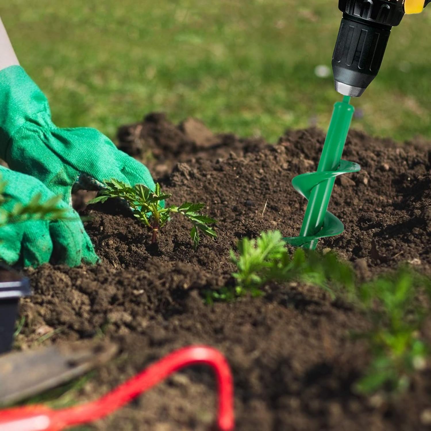 Hottest Sales 2 Pcs Auger Drill Bit- 3.2'' x 12 and 1.6'' x 8.7 Garden Drill Bit Garden Plant Auger Post Hole Digger for 3/8” Hex Driver Drill Planting(Grass Green)