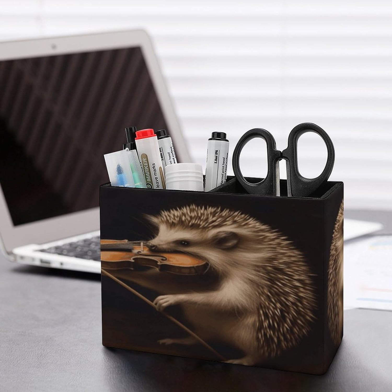 PU Leather Pen Holder 2 Slots Music Violin Desk Organizer image 5