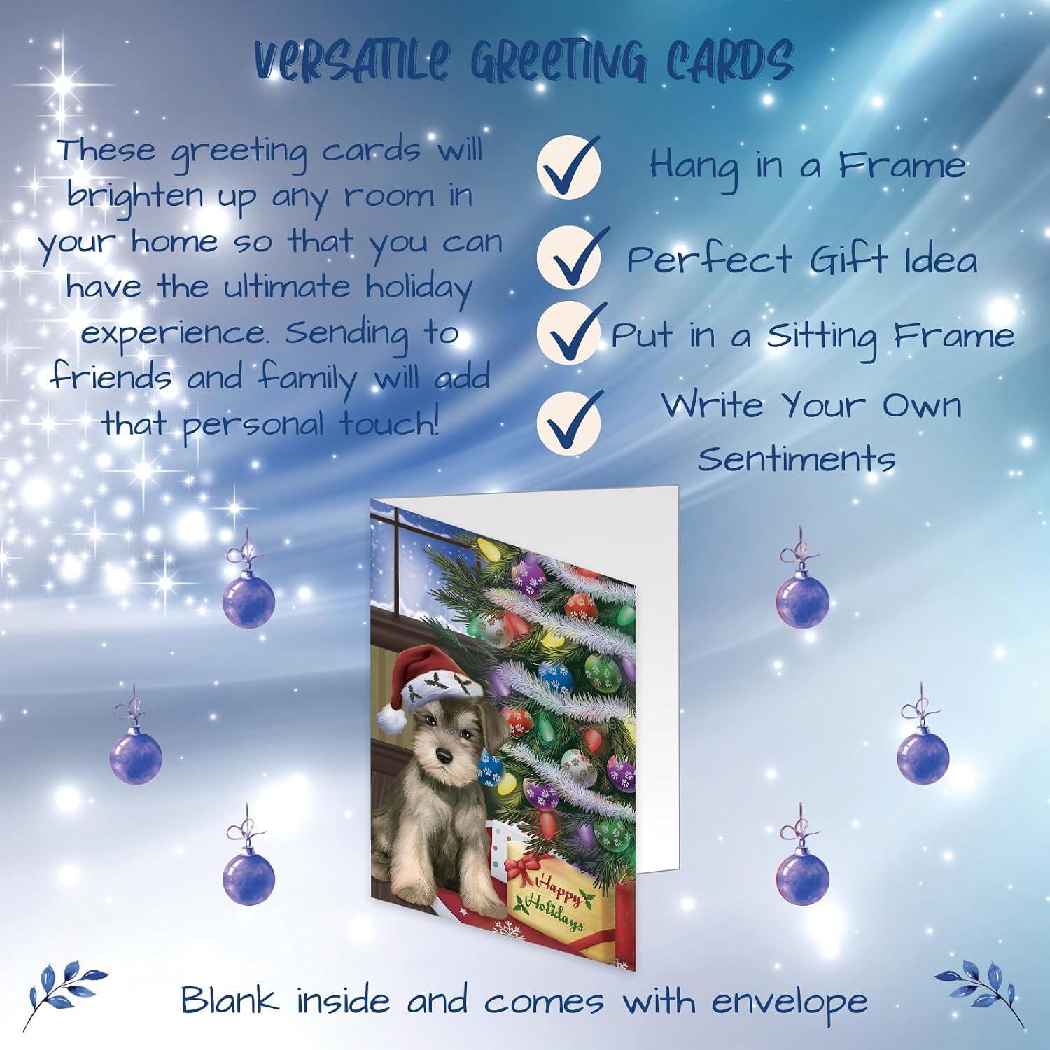 Christmas Tree and Presents Schnauzer Dog Greeting Cards - Adorable Pets Invitation Cards with Envelopes - Pet Artwork Christmas Greeting Cards GCD65588 (10 Greeting Cards)