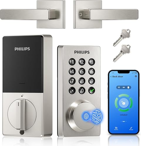 Philips 4200 Series WiFi Smart Lock with Handle, Fingerprint & Keypad, App and Voice Control, Auto Lock