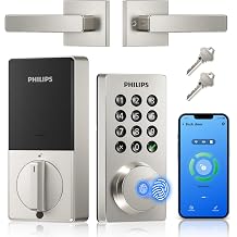 Philips WiFi Keypad Door Lock with Handle, Built-in WiFi, APP Remote Control, Voice &amp; Fingerprint Unlock, Smart Locks for Front Door with Auto Lock, Keyless Entry Deadbolt, Satin Nickel
