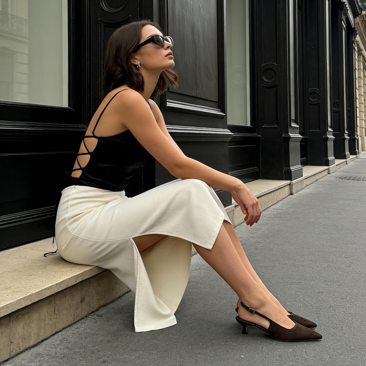 KysBloes Pointed Toe Slingback Kitten Heels for Women Low Heel Pointed Toe Pumps Formal Dress Shoes Sling Back Heels