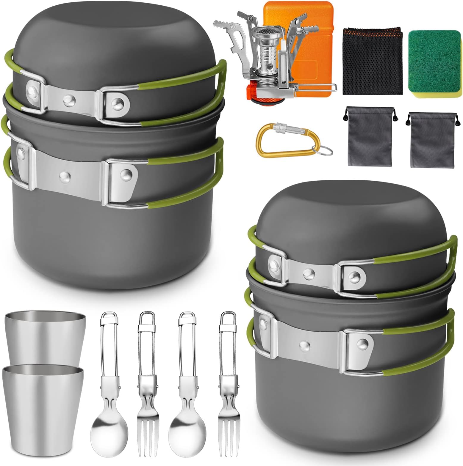 AUTOPkio Camping Cooking Set, Outdoor Camping Pans Pots and Stove - Non Stick Folding Cookware Kit for BBQ Picnic Hiking Backpacking Travel 1-2 Person Use