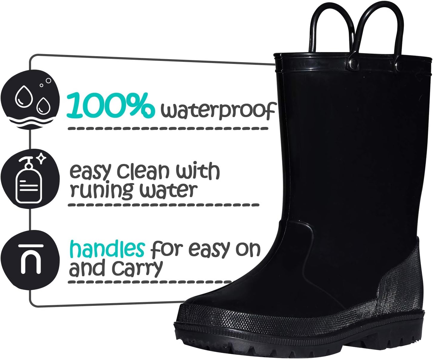 K KomForme Kids Girls & Boys Rain Boots with Easy-on Handles Waterproof Outdoors - Image 5