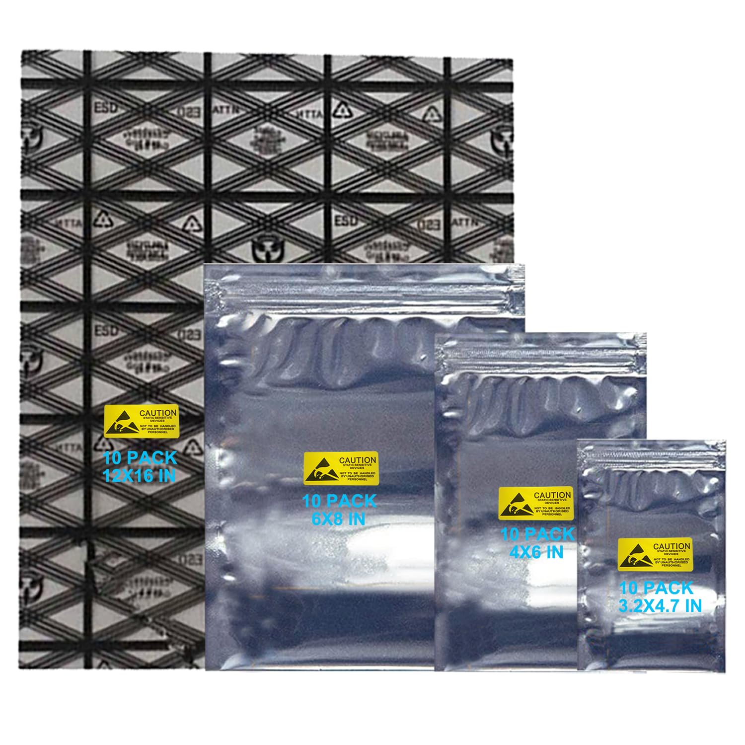 Antistatic Bags ESD Shielding Bag with Anti-Static Labels for Hard Drive SSD HDD Motherboard Video Card RAM Electronic Devices (Ziplock mixed-40pc)