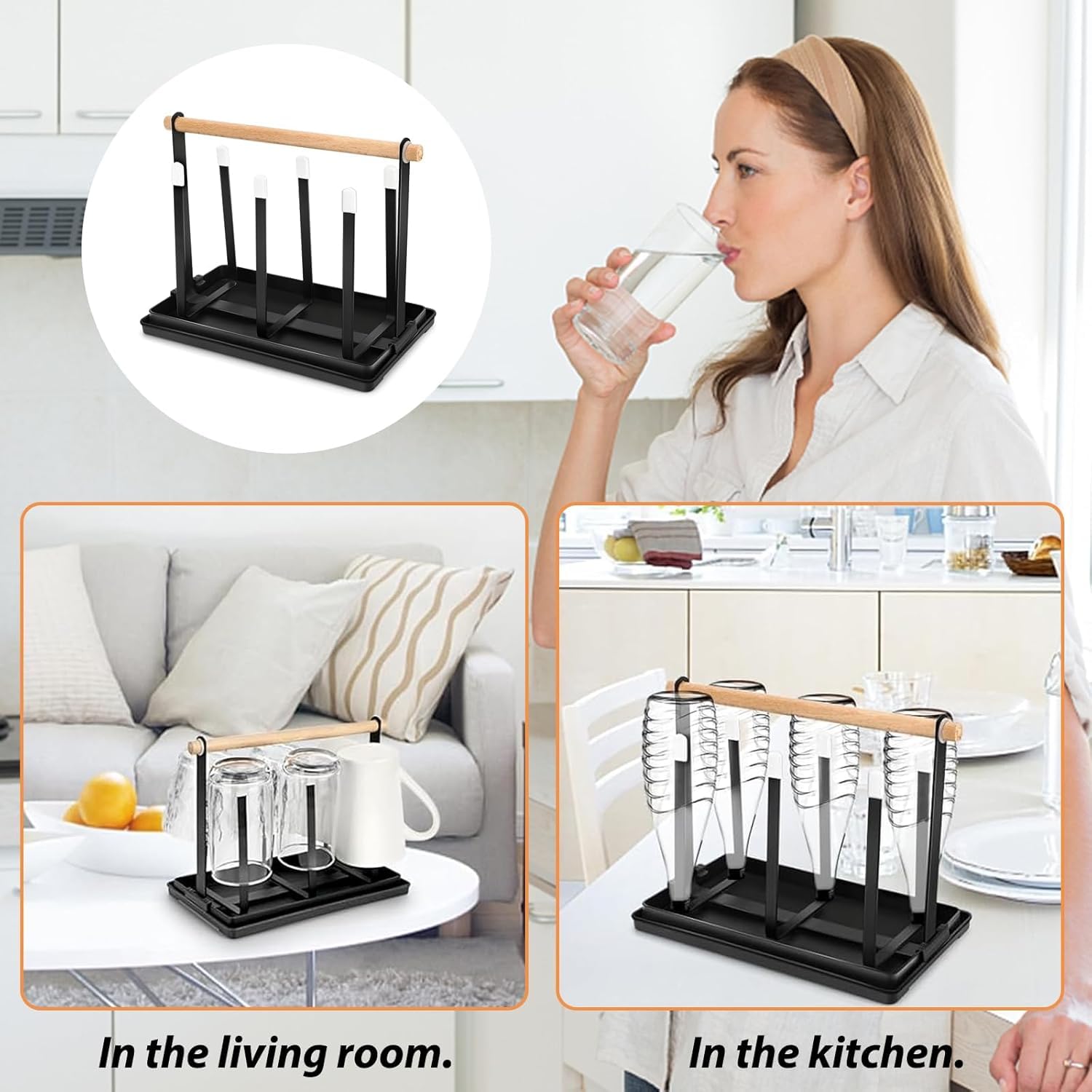 Escurre Biberones con Cepillo de Mango Largo, Secador y Escurridor de Botellas, Soporte para Botellas de Sodastream, Seca Biberones con Tapete de Drenaje Desmontable