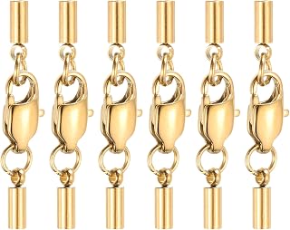 QUARKZMAN 6 set med 2 mm läderfodral med klämlås, avslut av rostfritt stål för tillverkning av små föremål gör-det-själv-armband, guld