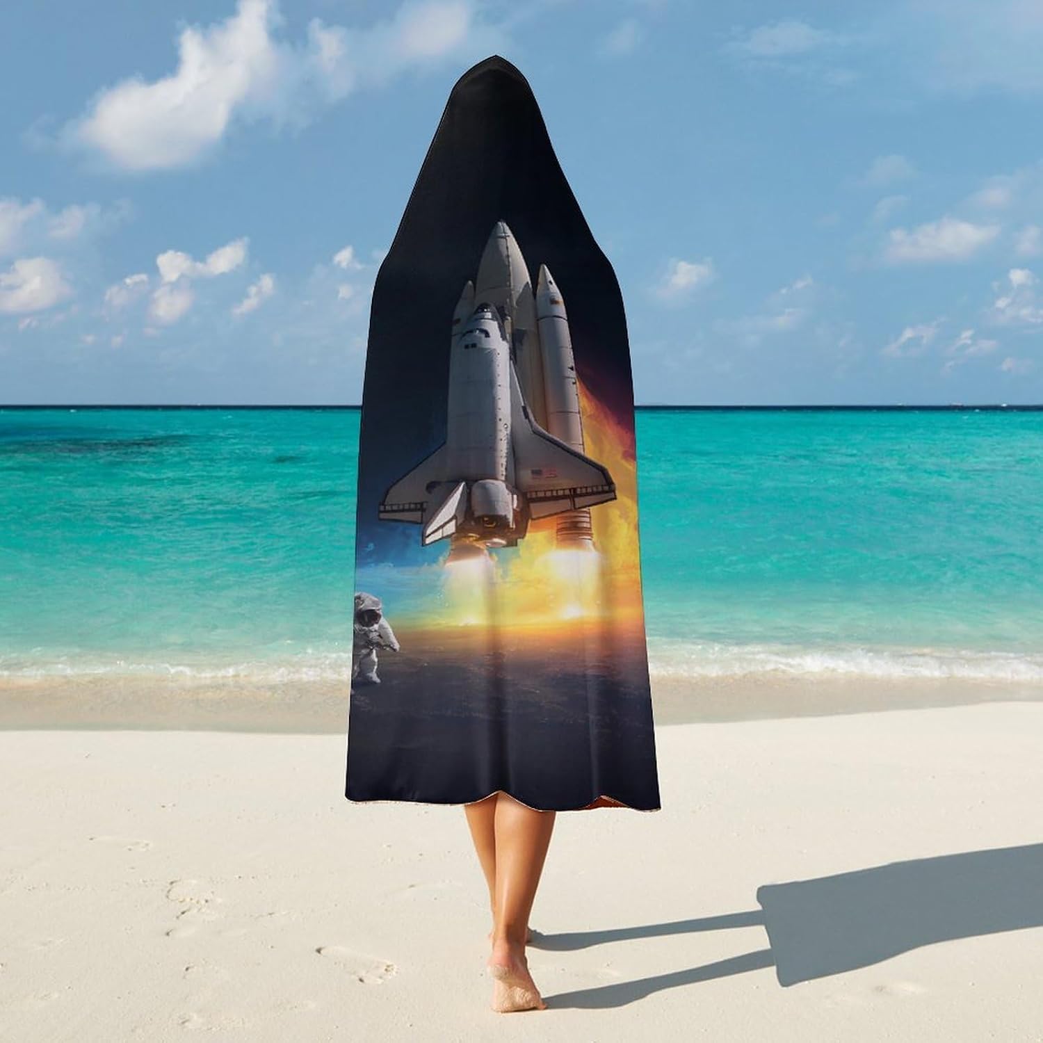 Astronaut Rocketship Wearable Blanket Oversized Throw Cape | Cozy Hooded Blanket Gifts for Women Men