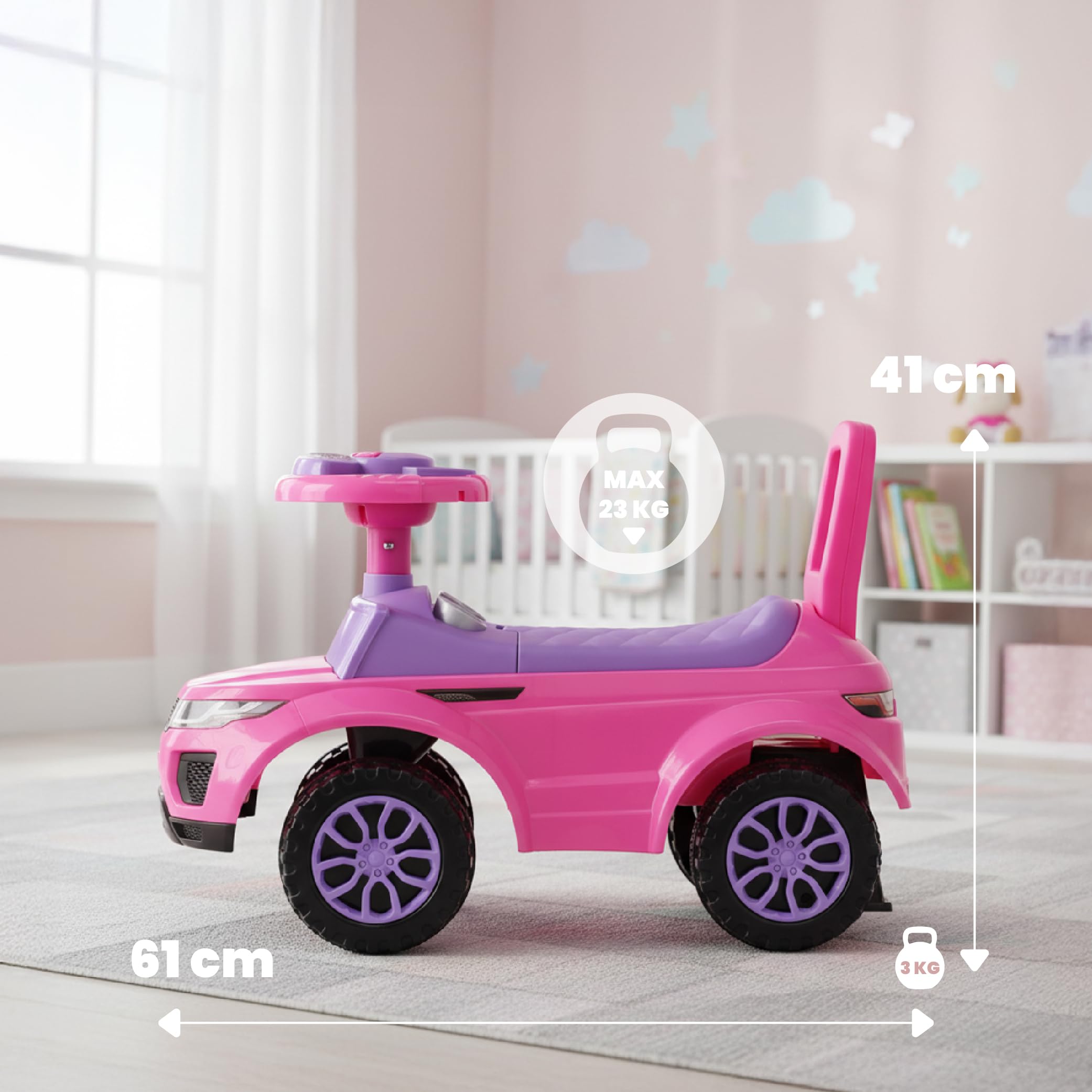 Rutschauto ab 1 Jahr, Kinderauto ab 12 Monaten, Baby Auto, Lauflernhilfe mit Hupe und Motorengeräuschen (Rosa)