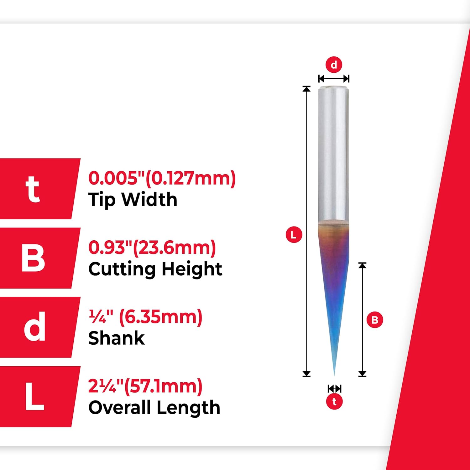 Amana Tool Spektra Extreme Tool Life Coated Solid Carbide Signmaking and Engraving Router Bit, 45611-K, 15 Degree Engraving 0.005 Tip Width x 1/4 Shank x 2-1/4 Inch Long