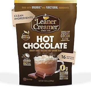 Instant Leaner Hot Chocolate Mix | Indulgent, 0g Sugar, Keto & Low Carb | Clean Label, Dairy-Free | Functional Focus with L-Theanine | Rich Cocoa Flavor