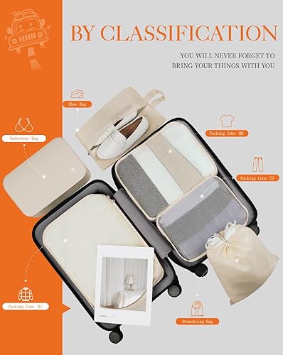 Miniatura 5 de HOTOR Cubos de embalaje para maletas, 6 piezas, cubos de embalaje ligeros para viajes, juego de bolsas organizadoras de maleta de primera calidad