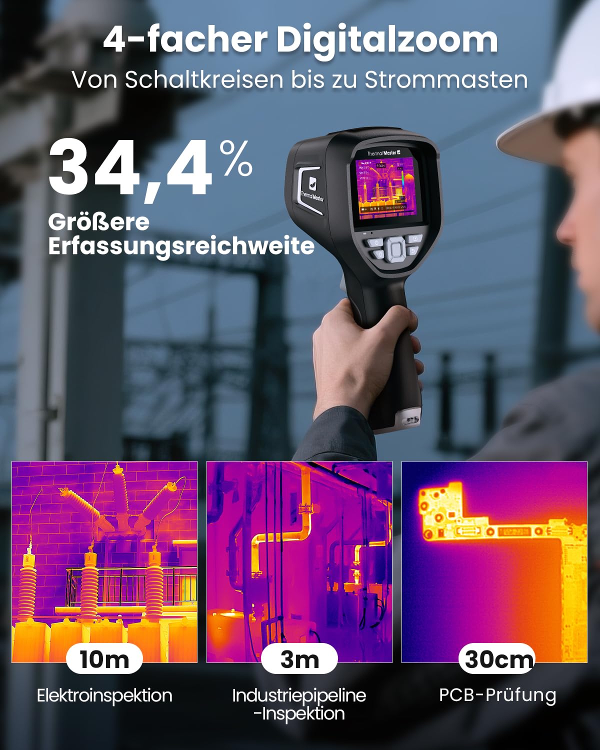 Thermal Master Thor 002 Wärmebildkamera Handheld, 512×384 X³ Auflösung, 25Hz Infrarotkamera, 3,5" IPS Display, -20°C bis 550°C, Laser, WLAN & App/PC-Analyse, IP54 für Elektro, Industrie & HLK