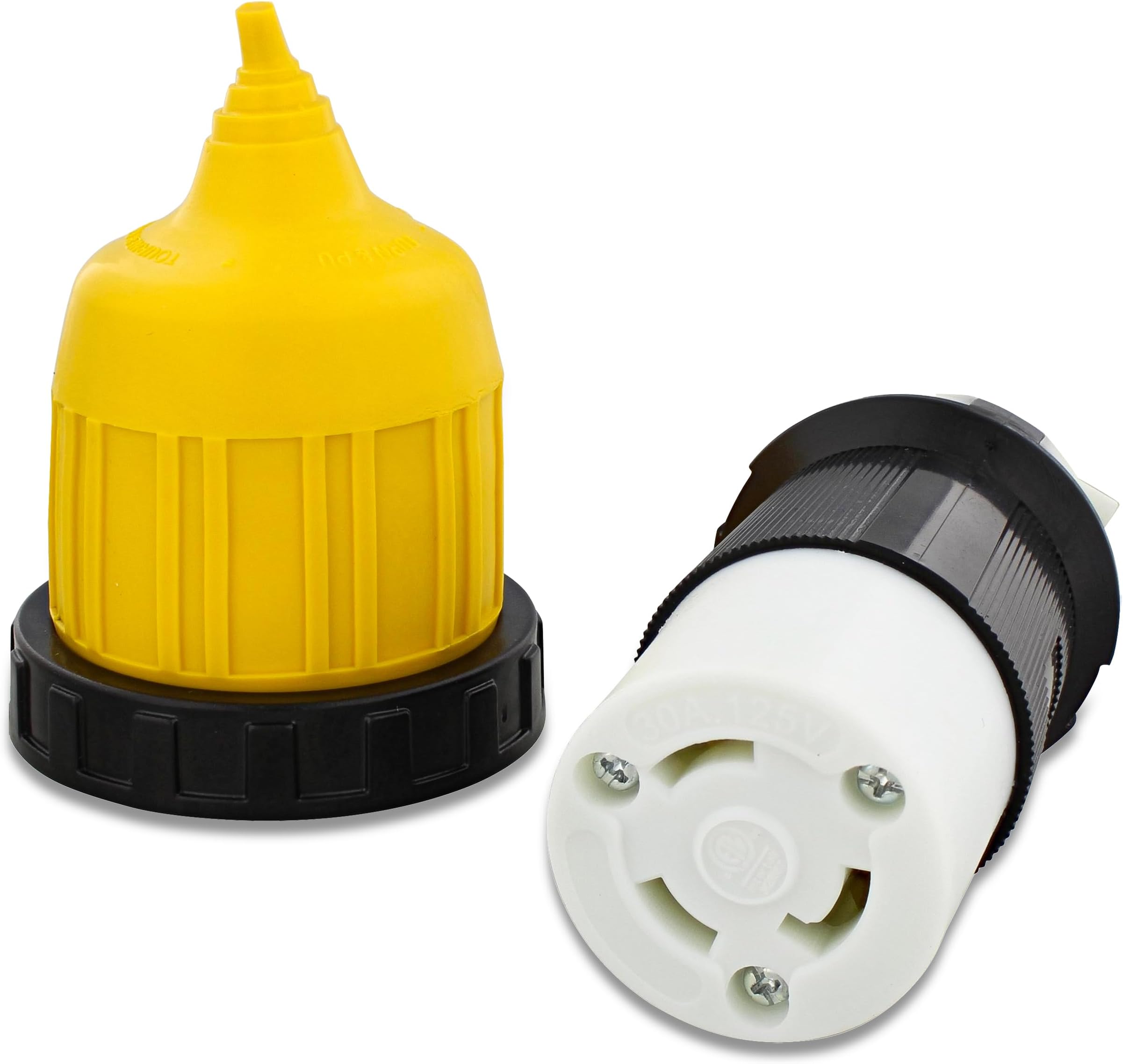 Dumble L5-30R Connector with RV Power Cord Cover & Ring – 30 Amp Twist Lock Inlet Locking Plug Protector, 30A 125V